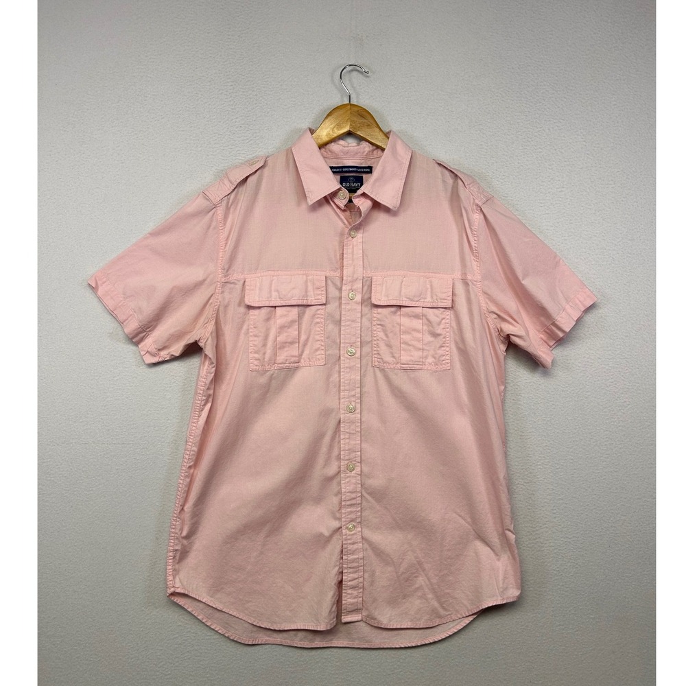 Safari Gorpcore Old Navy Mens Large Pink Utility Short Sleeve Button Down Shirt